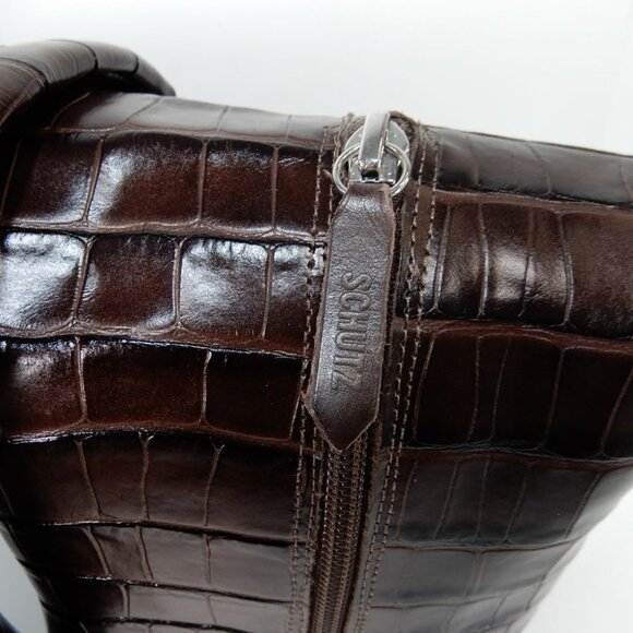 SCHUTZ Maryana Over The Knee OTK Boots Size 5 Chocolate Brown Croc Leather NEW - Picture 10 of 14